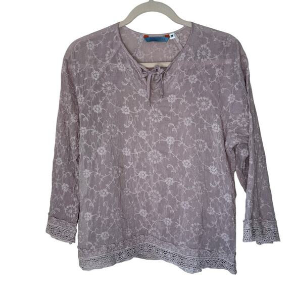 Johnny Was Purple Tie Front Relaxed Blouse size medium - Picture 1 of 3